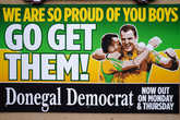 Реклама газеты Донегольский демократ. В этом году, кстати, Донегол занял второе место в чемпионате Ирландии по гэльскому футболу, уступив в финале команде графства Керри.