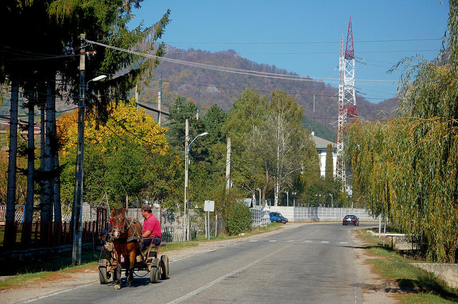 На румынских дорогах часто можно встретить гужевые повозки Куртя-де-Арджеш, Румыния