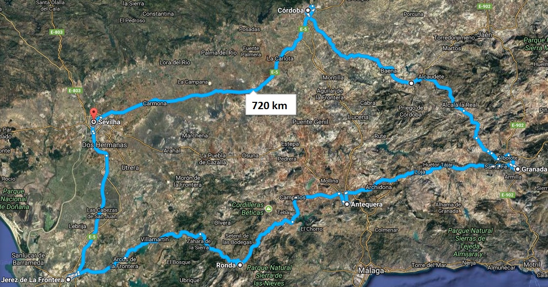 План нашего маршрута по Андалусии Испания
