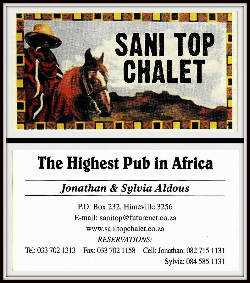 Это визитка 2010 года.  Теперь они называются SANI MOUNTAIN LODGE – The World’s Highpoint Район Мокотлонг, Лесото