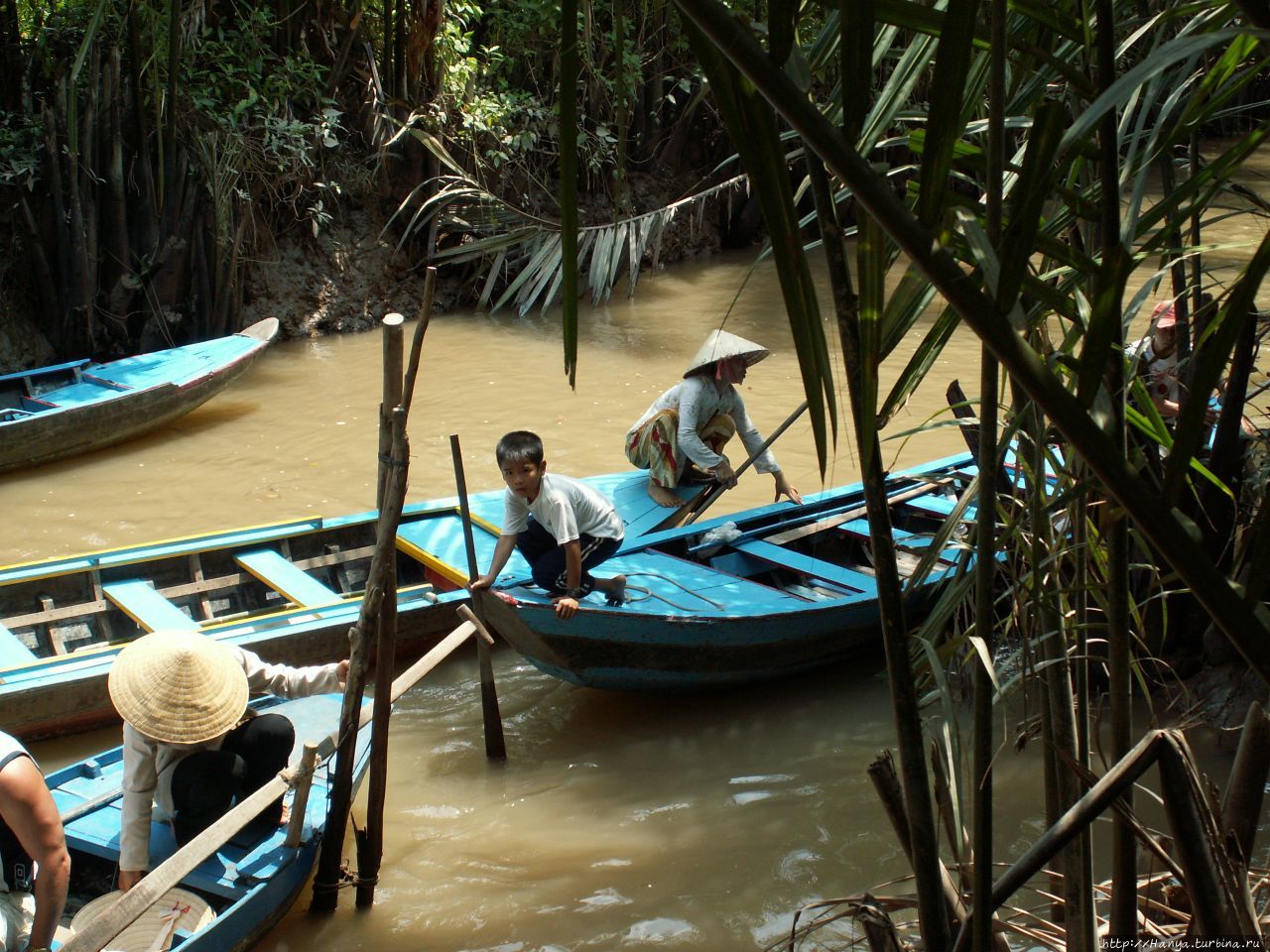 Дельта реки  Меконг. Посадка на местные лодки Дельта реки Меконг, Вьетнам