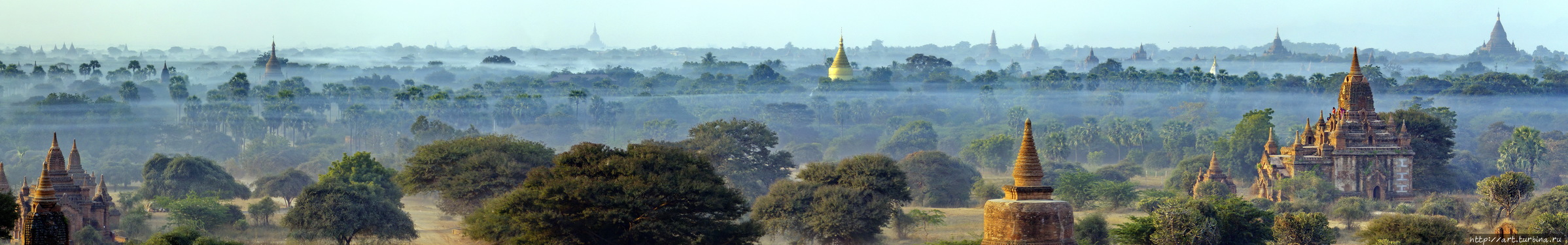 или медленно расползающихся волн утреннего тумана. Баган, Мьянма