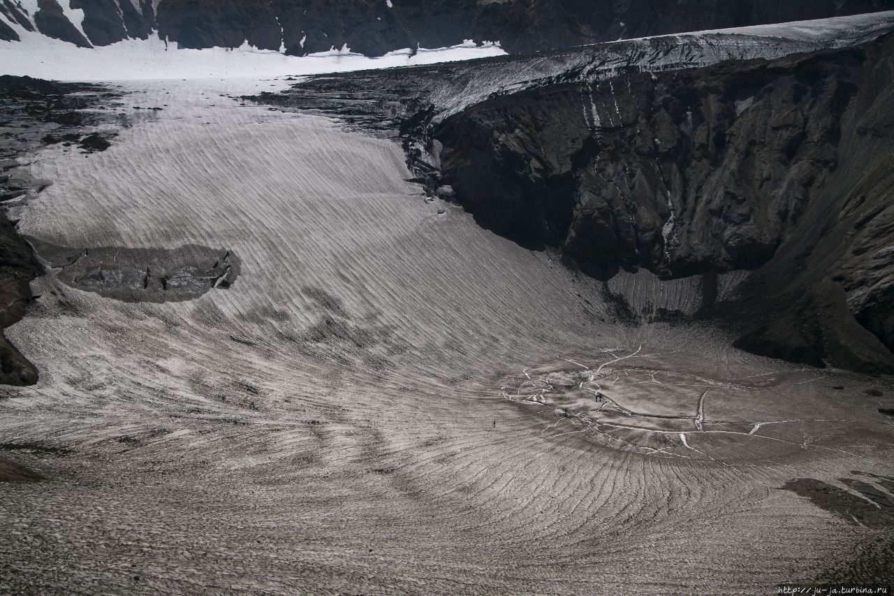 Это очень впечатляющая ледниковая воронка (второй кратер), она образовалась после извержения в 2000-м году. Под этим льдом находится озеро, но сейчас вон всякие туристы там бегают и не боятся!) Мутновский вулкан и окрестности (2323м), Россия