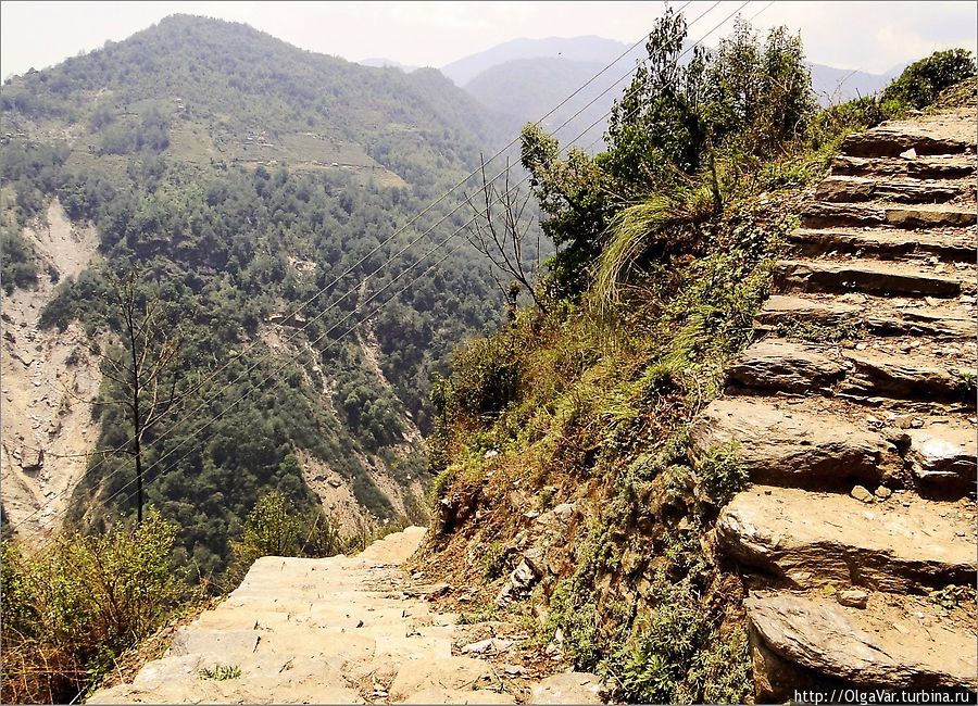 И хотя карабкаться в гору не приходится, везде есть ступени, но идти по ним — не самое легкая задачка Чомронг, Непал