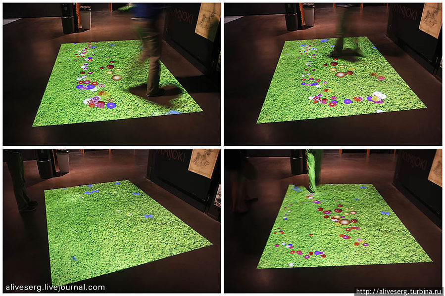 Это цветовая интерактивная проекция, реагирующая на движение по ней — каждый ваш шаг буквально расцветает. Мелочь, а приятно )) Котка, Финляндия