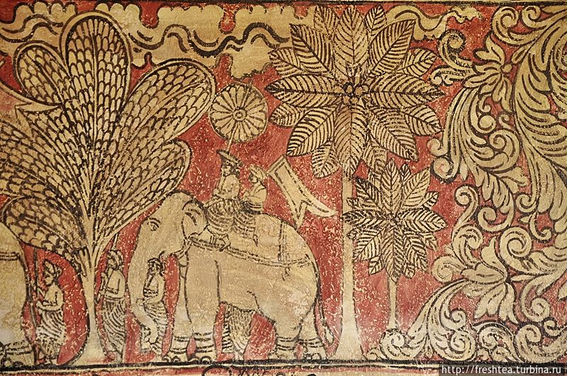Росписи стен в ресторане — в стиле древних фресок, украшавших постройки королевской резиденции сына Датусены — Касьяпы, что больше известна как крепость в небесах или просто Сигирия. Сигирия, Шри-Ланка