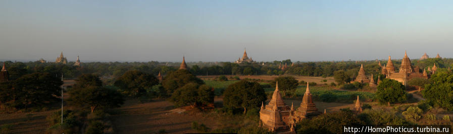 Два заката над тысячами ступ Баган, Мьянма