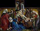 Снятие с креста , картина Рогира ван дер Вейдена. Никодим — мужчина в золотом парчовом одеянии, придерживающий голени Иисуса