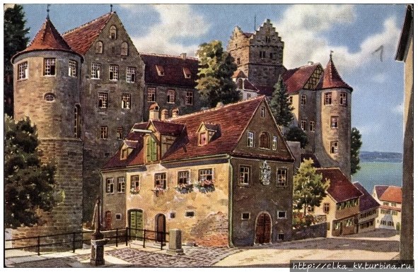 Старый замок, открытка 100-летней давности Меерсбург, Германия