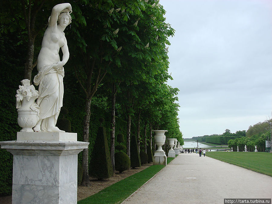 Аллея Тапис-Вер, протянувшаяся от центрального фонтана с богиней Латоной и ее детьми, до большого бассейна Аполлона. Версаль, Франция