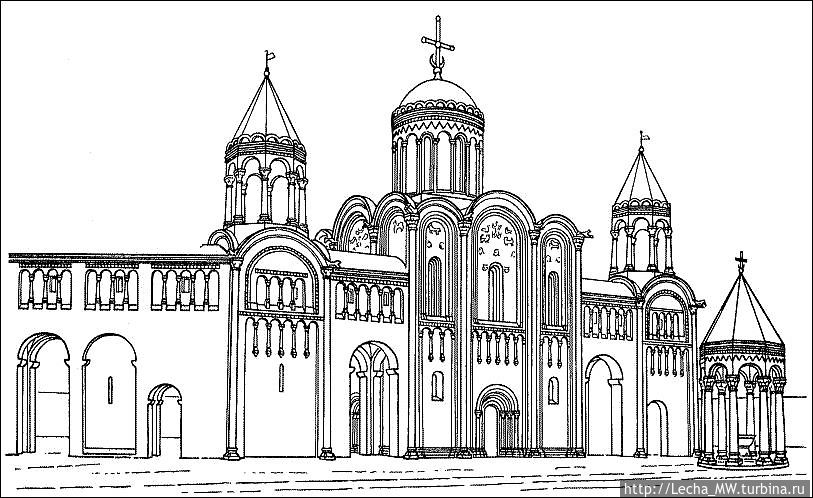 Комплекс зданий вокруг церкви Рождества Богородицы в XII веке. Реконструкция Н.Н.Воронина Комплекс зданий вокруг церкви Рождества Богородицы в XII веке. Реконструкция Н.Н.Воронина
