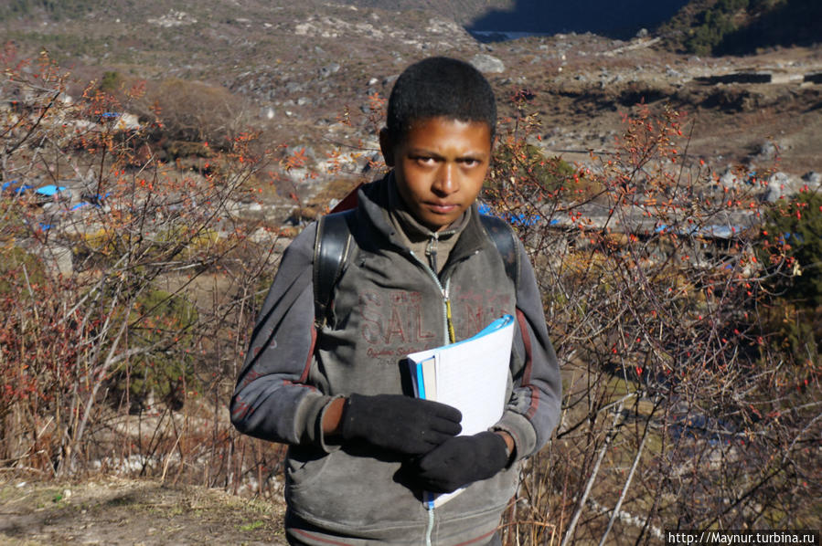 Ученик    школы,   расположенной   высоко   в   горах. Покхара, Непал