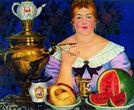 Картине Б. Кустодиева Купчиха, пьющая чай (1923). Из Интернета