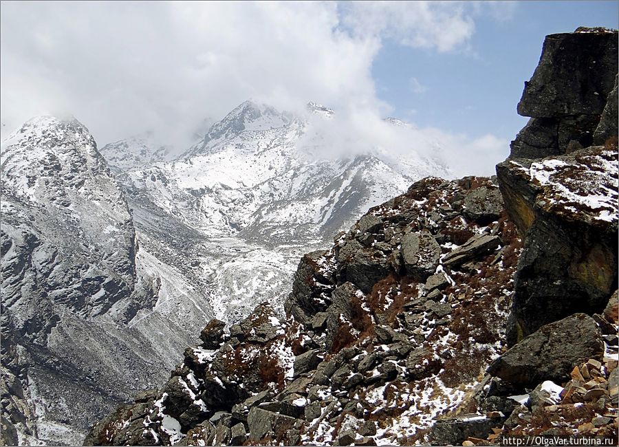 А справа виднелись рельефные скалы, похожие на гигантских чудовищ Госайкунд, Непал