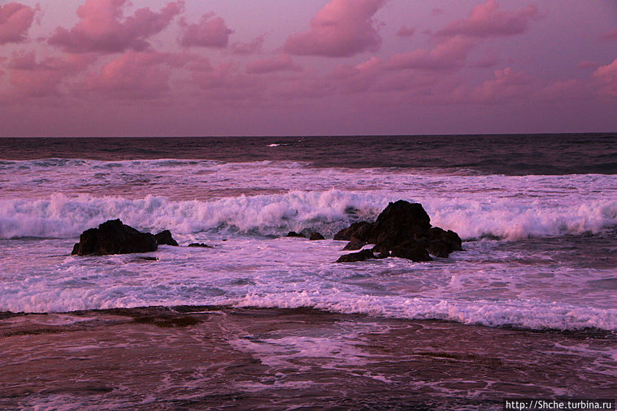 даже волны приобрели розовый окрас Каена Поинт Парк Штата, остров Оаху, CША