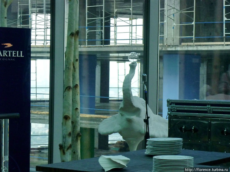 Слон (элемент оформления ресторана) проецируется на стройку Москва, Россия