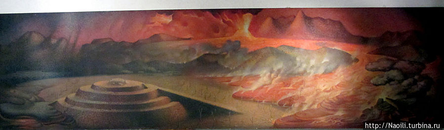 Так мексиканский художник изобразил Хорхе Камарена изобразил извержение вулкана. Мехико, Мексика