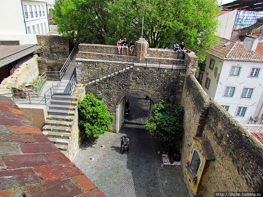 вот мы поднялись, входные ворота остаются внизу Лиссабон, Португалия