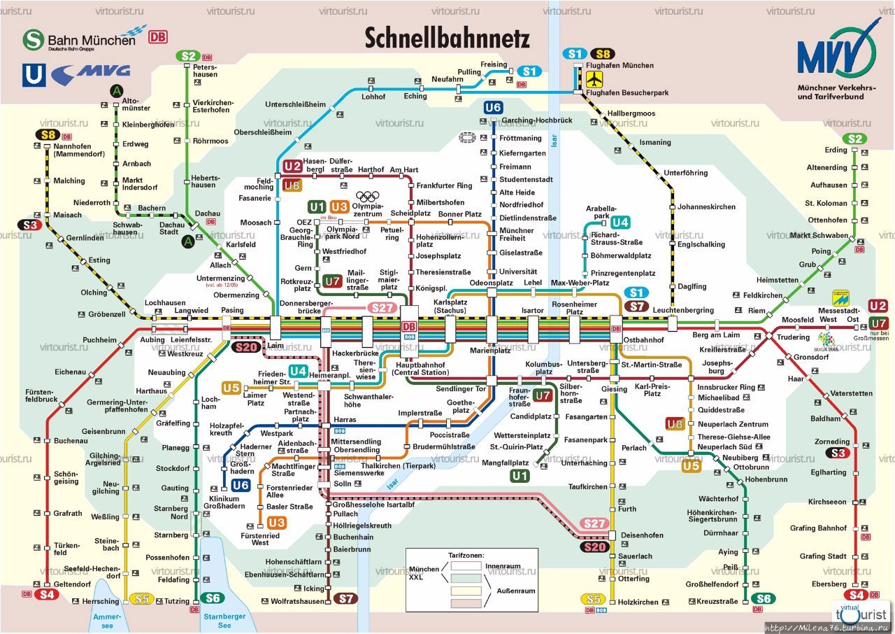 Схема общественного транспорта Мюнхена Мюнхен, Германия