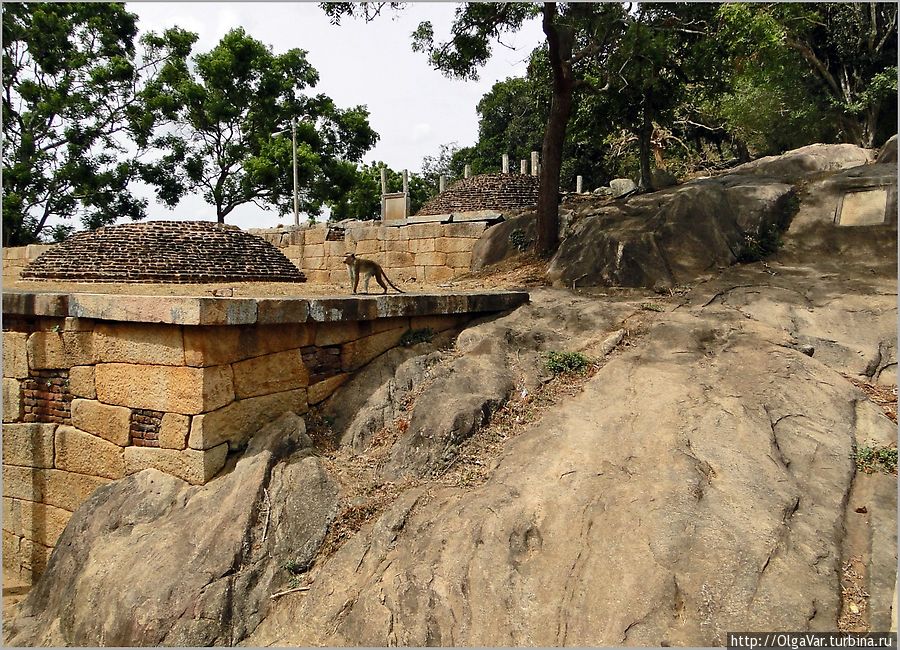 Внизу монастырского комплекса, на первой площадке, производятся раскопки ступы Кантакачетья, построенной во 2 веке до нашей эры Михинтале, Шри-Ланка