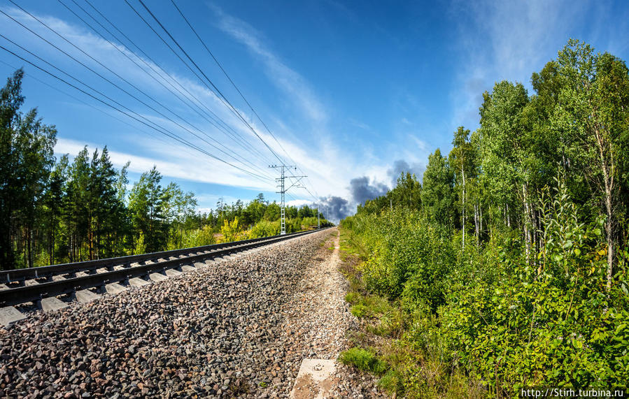 Железная дорога проходящая вдоль парка Монрепо. Выборг, Россия
