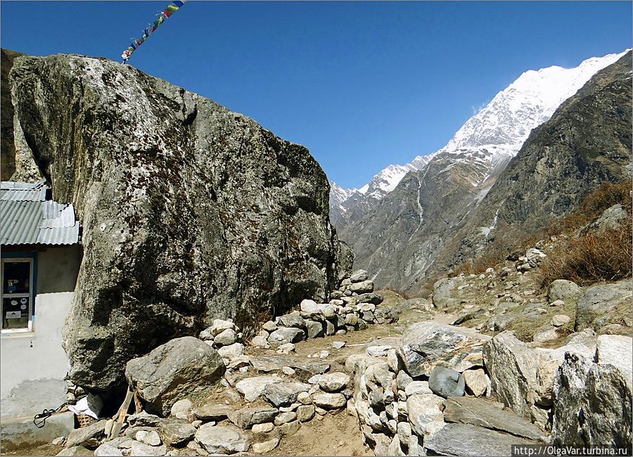Долина Лангтанг. Многие используют огромные глыбы как защитную стену для своих домиков Лангтанг, Непал