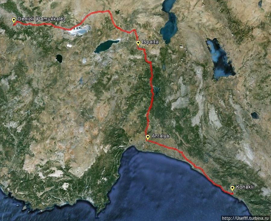 Вот трек с моего навигатора по дороге в Памуккале, примерно 430км. Вот трек с моего навигатора по дороге в Памуккале, примерно 430км.