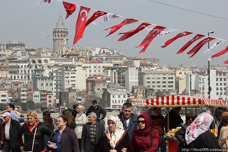 Вид на Галатскую башню со стороны Эминоню. Стамбул, Турция