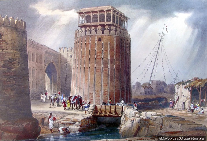 Вот так выглядел Форт во времена своего расцвета. Круглая башня.
Литографии с эскизов Уильяма Эдвардса (1844 год). Хайдерабад, Пакистан