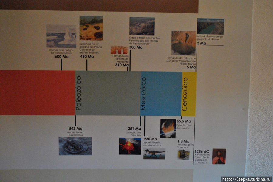 Таблица многомиллионнолетнего прошлого в музее в Пенья Гарсиа. Каштелу-Бранку, Португалия