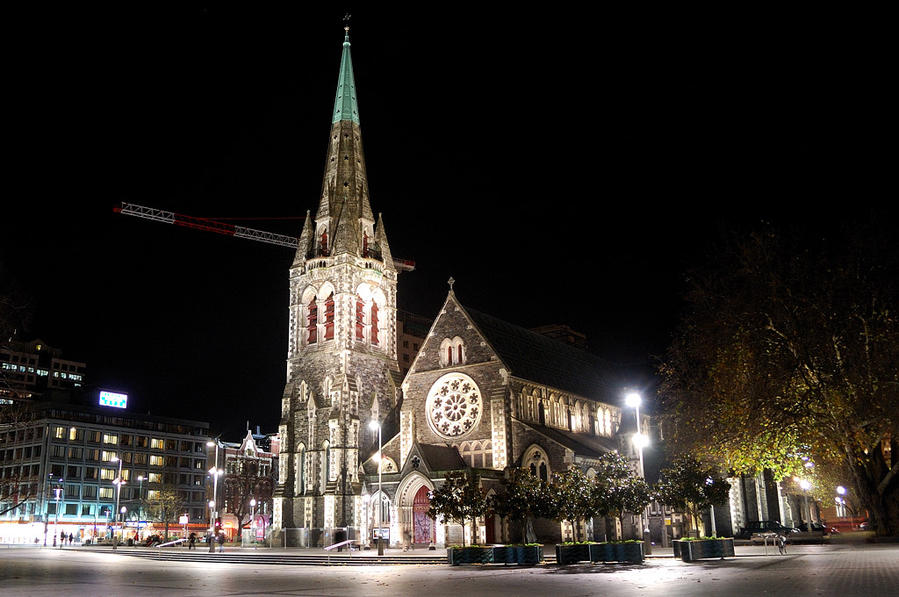 Собор в Крайстчерче, визитная карточка города. В 2010-м году он был разрушен землетрясением Крайстчерч, Новая Зеландия