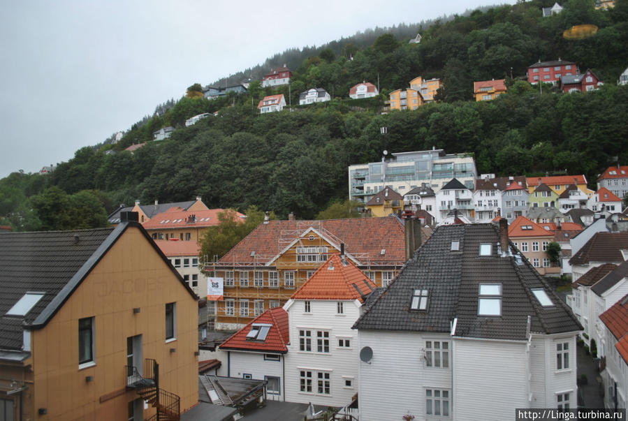 Вид из столовой хостела Берген, Норвегия