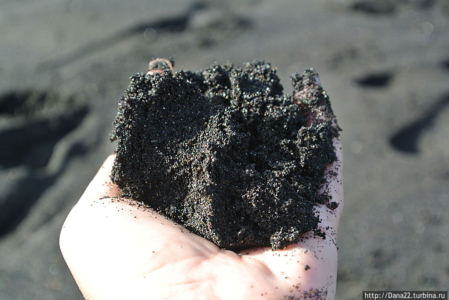 Мокрый черный песок похож на черную икру Остров Тенерифе, Испания