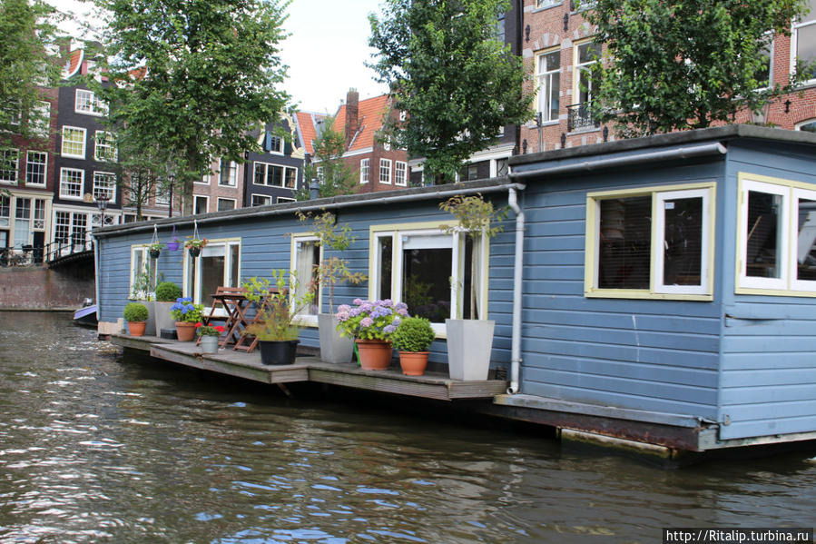 плавучие дома, здесь живут люди. Амстердам, Нидерланды