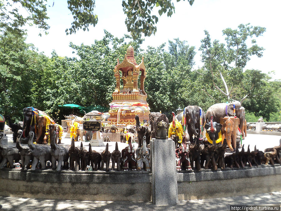 Место поклонения окруженное слониками и слонами. Пхукет, Таиланд