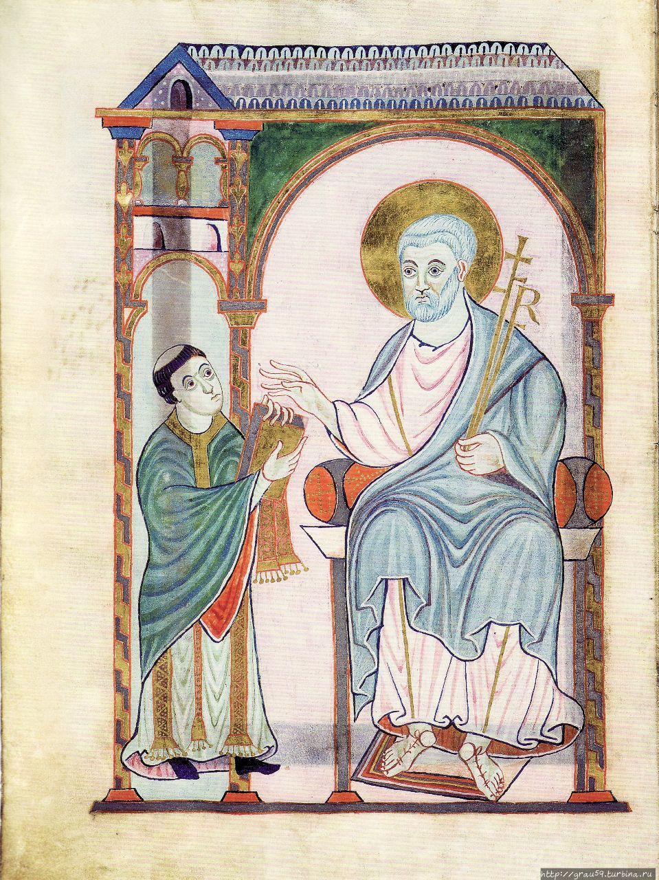 Иллюстрация №6 Кодекса Геро Геро вручает кодекс святому Петру (из Интернета) Кёльн, Германия