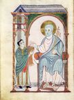 Иллюстрация №6 Кодекса Геро Геро вручает кодекс святому Петру (из Интернета)