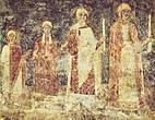Сохранившийся фрагмент фрески в центральной части собора Софии Киевской, изображающий сцену принесения семьей Ярослава в дар Вседержителю Софии Киевской