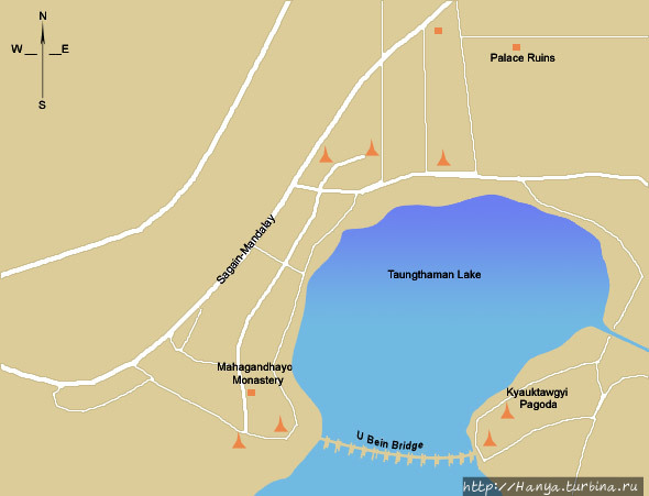 Карта озера Таунтаман (Thaungthaman). Фото из интернета Амарапура, Мьянма