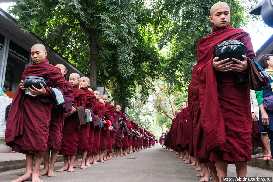 Кормление монахов в монастыре Махагандхайон Мандалай, Мьянма