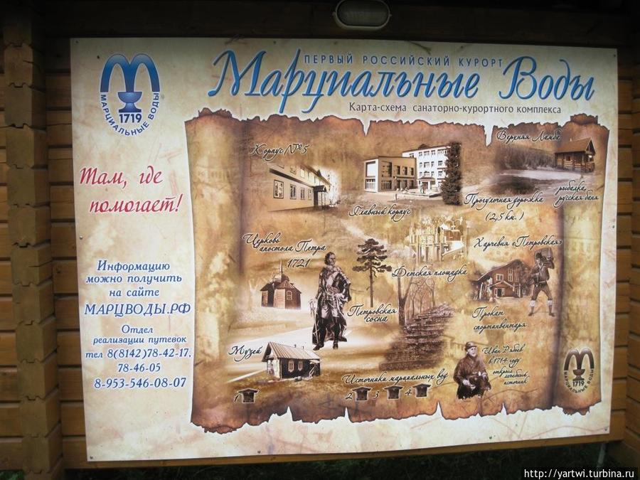 Карта-схема курорта находится рядом с дорогой к санаторию Марциальные воды, Россия