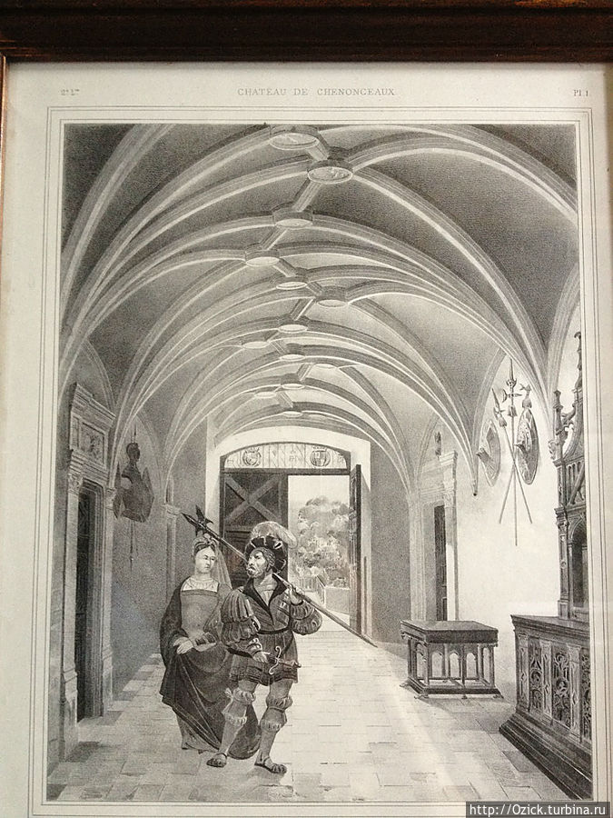 Старинный эстамп, отображающий внутреннее устройство галереи Старинный эстамп, отображающий внутреннее устройство галереи