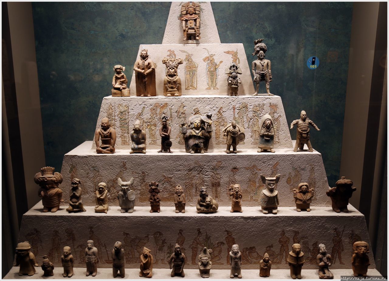Далее рассказывается о культуре Ацтеков и Майя. По экспозициям можно понять о чём речь,в основном это Боги Ацтеков и Майя также их жрецы и войны Мехико, Мексика