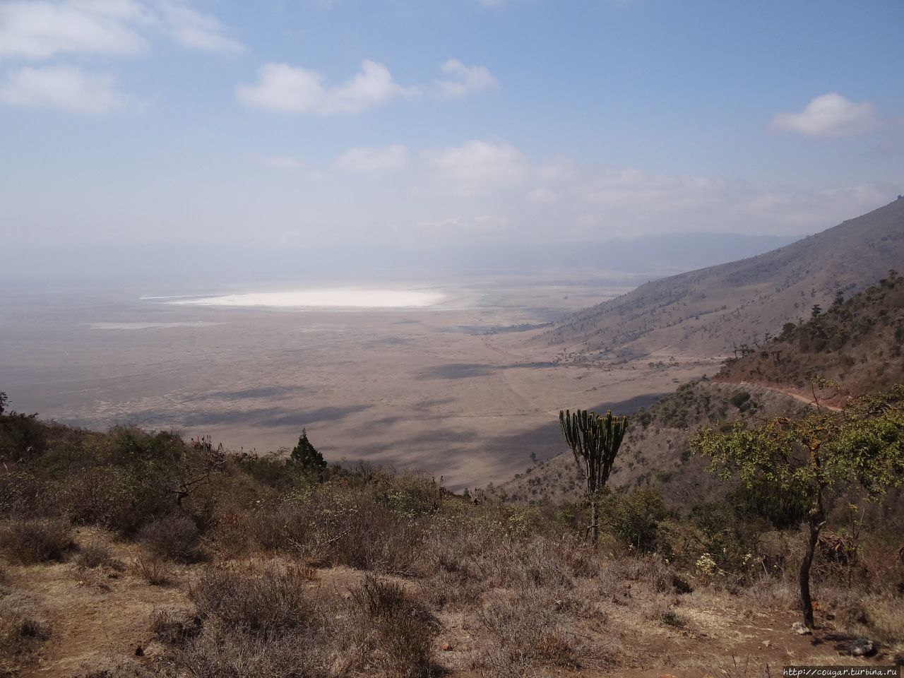 Белое пятно — озеро Магади. Нгоронгоро (заповедник в кратере вулкана), Танзания