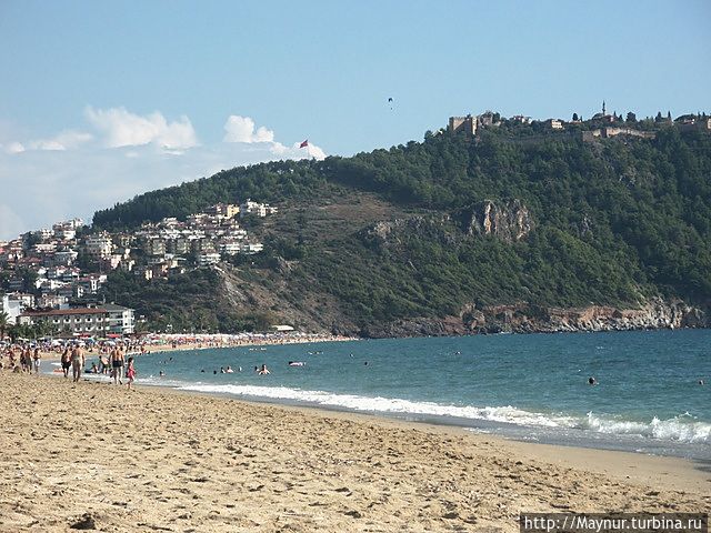 Вид с пляжа на гору с крепостью. Вид с пляжа на гору с крепостью.