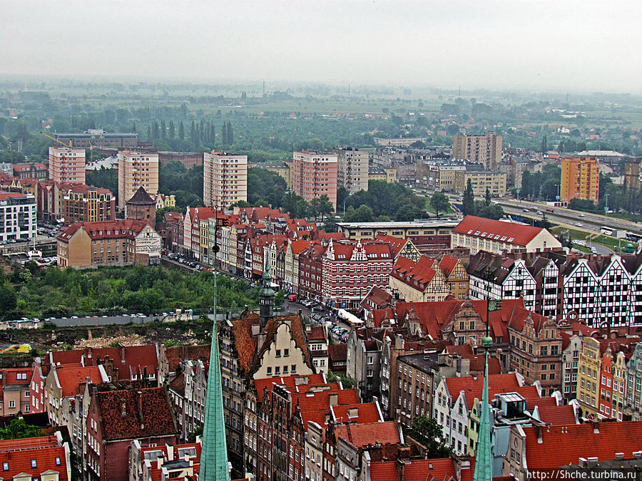Панорамные виды на сказочный Гданьск с колокольни св. Марии Гданьск, Польша