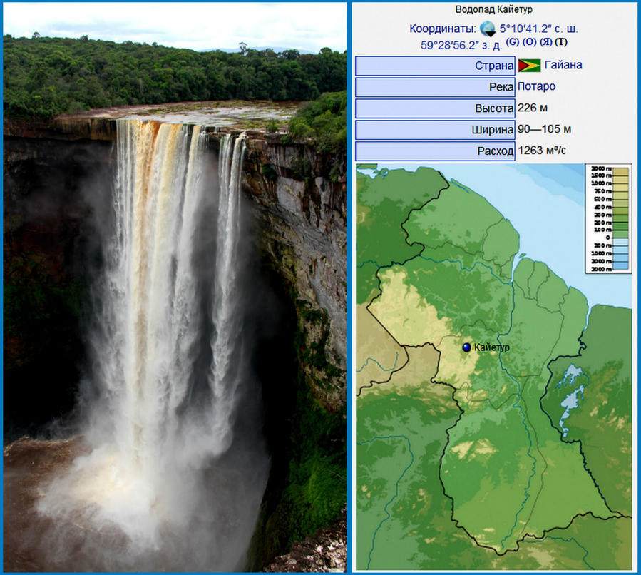 Водопад, затерянный в джунглях Южной Америки Кайетур Национальный Парк, Гайана
