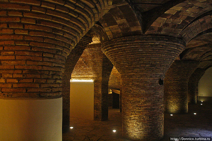 В прохладном подвале поддерживаемом лепестковыми колоннами можно было хранить все что угодно Барселона, Испания
