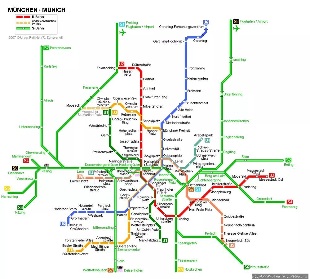 Схема метро Мюнхена Мюнхен, Германия