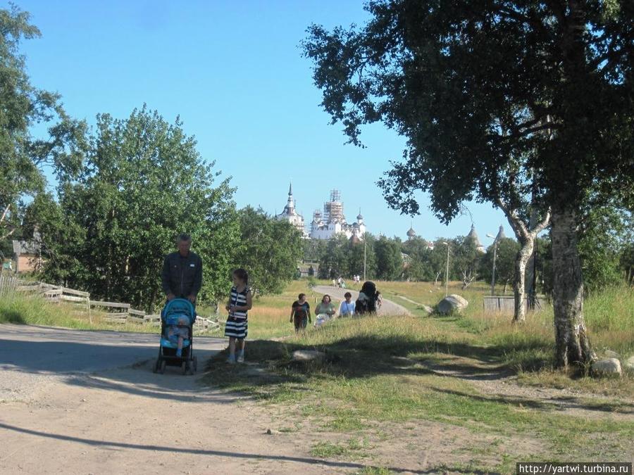 Вид на монастырь из Соловецкого поселка по дороге на Переговорный камень Соловецкие острова, Россия